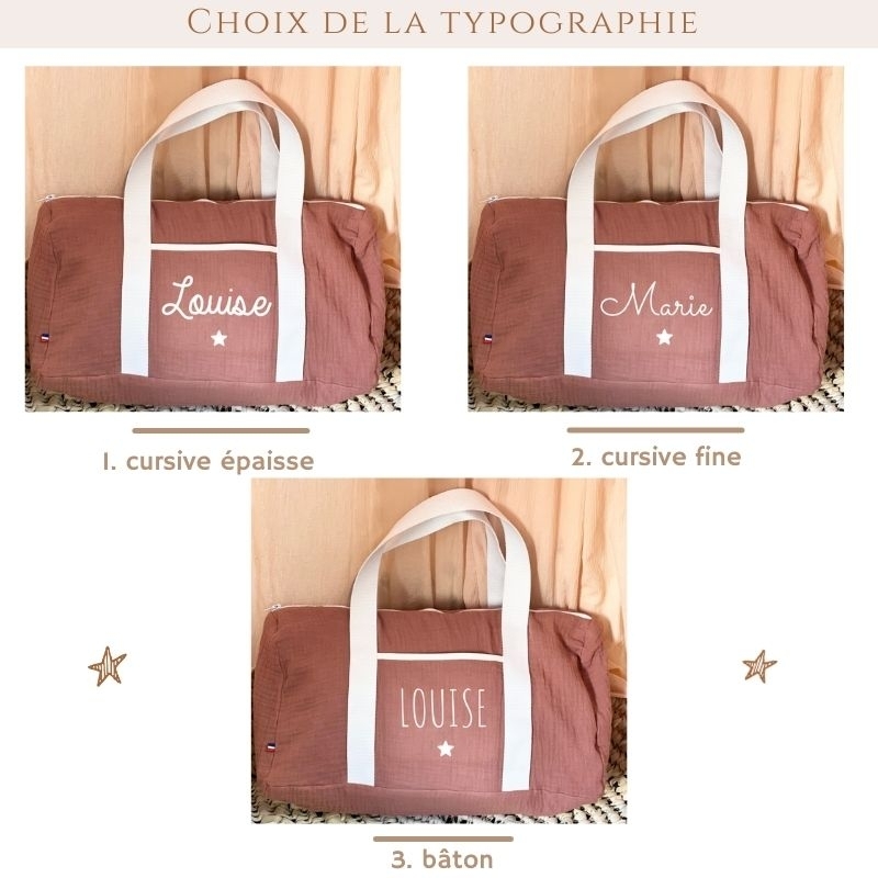 Sac week end personnalisable en double gaze de coton vieux rose