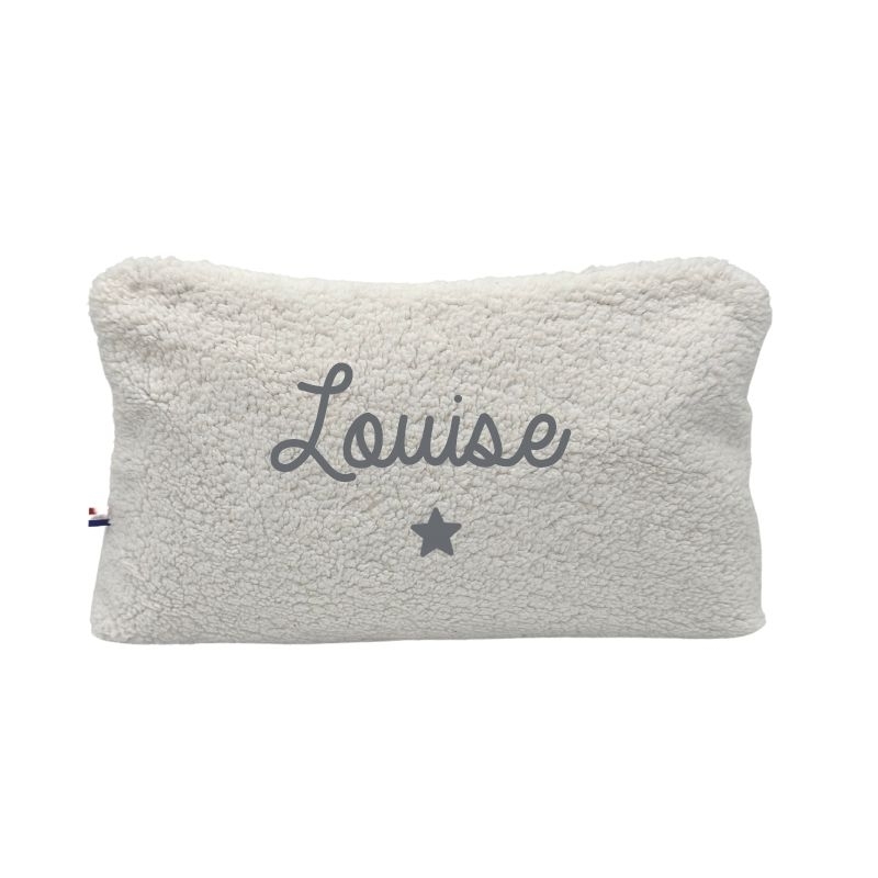 Trousse de toilette bébé en coton blanc, gris et argenté