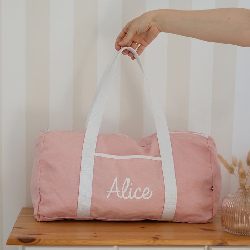 Sac week-end personnalisable en lin rose